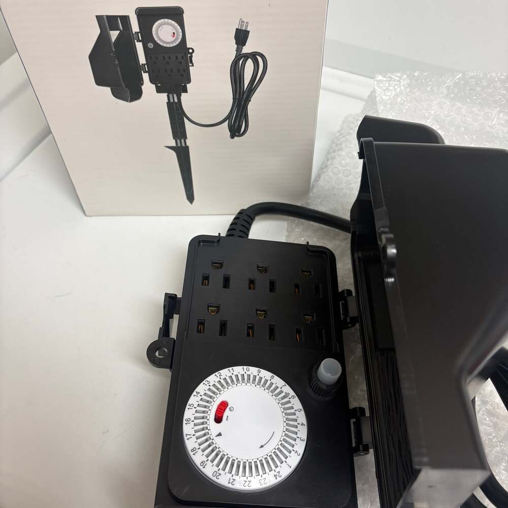 Outdoor Power Stake Timer with 6 Outlets, 6ft Extension Cord, Waterproof